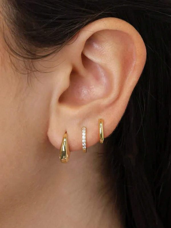 6pcs Simple Copper & Zirconia Earrings Set, Ideal For Ladies' Vacation, Date Or Daily Wear, Gift Choice