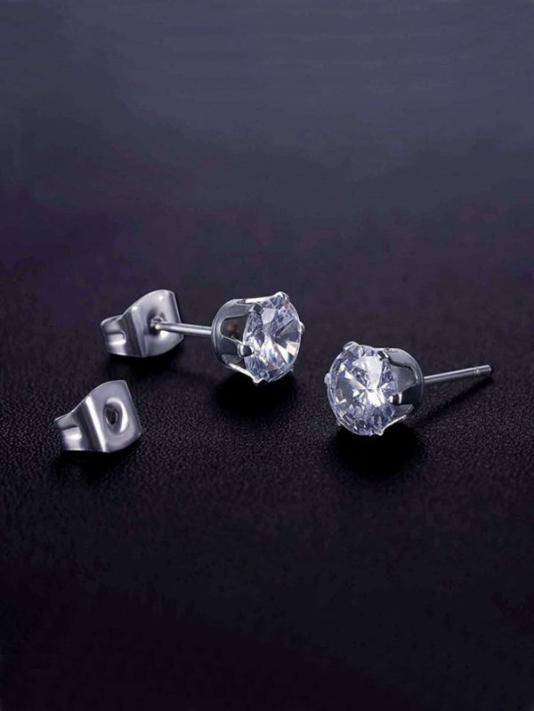 6pairs/set Stainless Steel Minimalist Stud Earrings 3-8cm