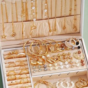 86pcs/Set Elegant Faux Pearl Earrings, Multi-Layered Necklace, Ear Studs, Rings 4-In-1 Jewelry Set For Women, Ideal For Daily Wear And Gifting