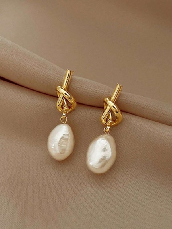 1Pair Knotted Pearl Minimalist Elegant Luxury Trendy Design Earrings