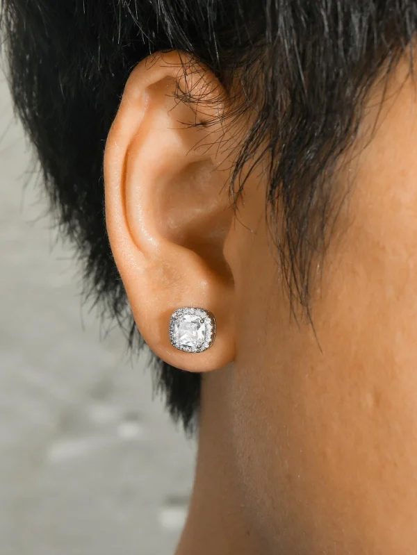 Fashionable And Popular Men Cubic Zirconia Decor Stud Earrings Copper For Jewelry Gift And For A Stylish Look