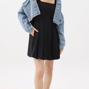 Square Neck Drop Waist Mini Dress