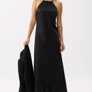 Padded Satin Halter Neck Maxi Dress
