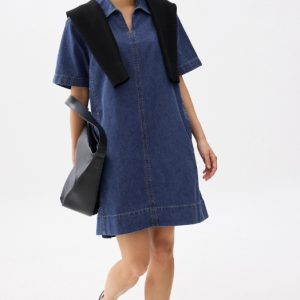 Denim Collared Trapeze Dress