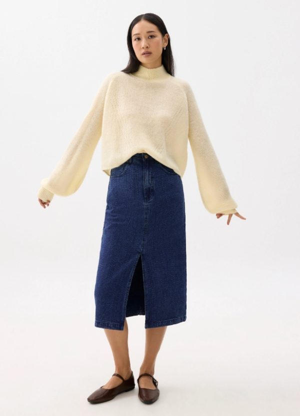 Striped Denim Column Midaxi Skirt