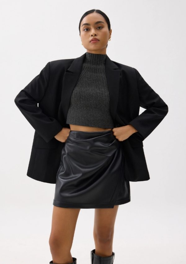 High Waist Vegan Leather A-line Mini Skirt