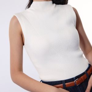 Rae Shoulder Padded Knit Mock Neck Top
