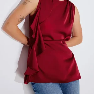 Ruffle Sash Satin Tunic Top