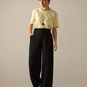 Elastic Crepe High Waist Straight Leg Pants