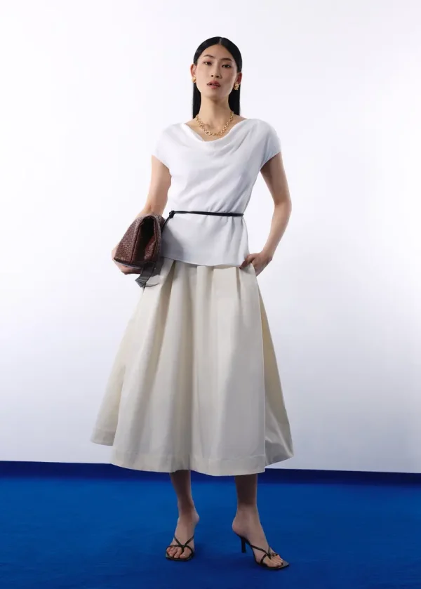Taffeta Pleated Flare Midaxi Skirt