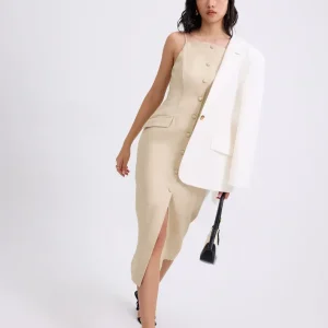 Straight Neck Column Midaxi Dress