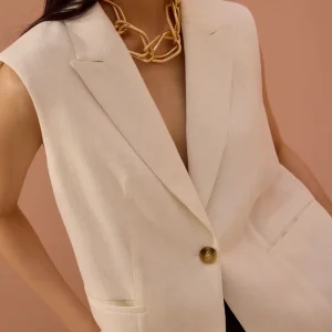 Relaxed Textured Shoulder Padded Vest