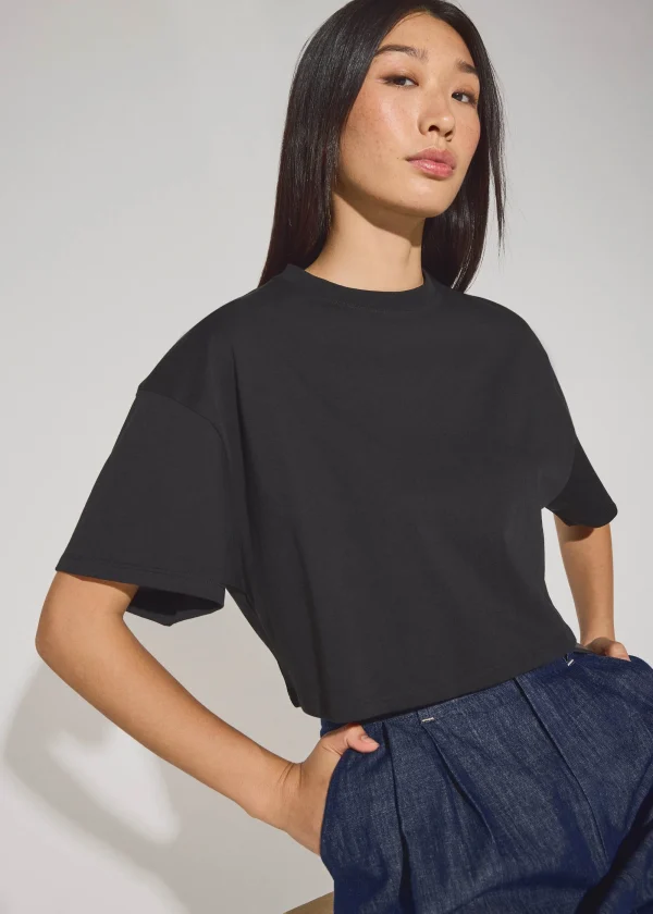 Cotton Round Neck Boxy Crop Tee