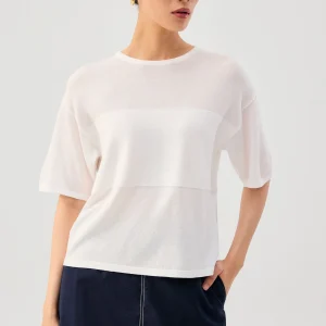 Oversized Sheer Knit Front Panel Boxy Tee