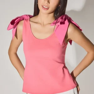 Ribbon Tie Scoop Neck Fitted Top