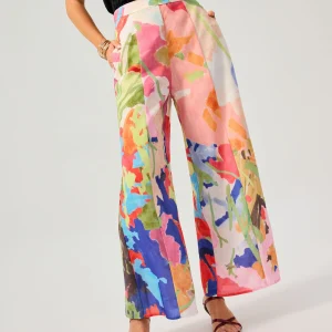Elastic Panelled Mid Waist Wide Leg Pants in Vivid Blooms