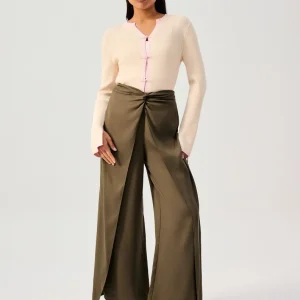 Front Twist Mid Waist Wide Leg Pants