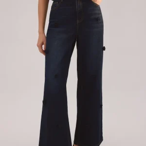 Denim Rosette Straight Leg Jeans
