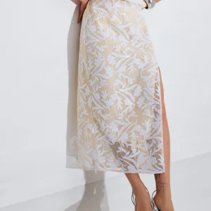 High Waist Side Slit Column Midaxi Skirt