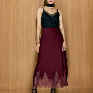 Lace Trim Column Midaxi Skirt