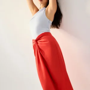 Front Twist Column Midaxi Skirt