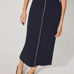 Knit Scallop Edge Column Midi Skirt