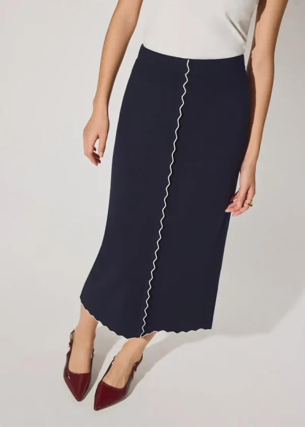 Knit Scallop Edge Column Midi Skirt