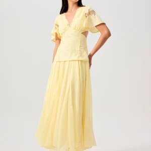 V-Neck Bell Sleeve Fit & Flare Maxi Dress