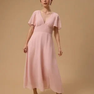 Georgette Flutter Sleeve Bias Cut Midi Dress