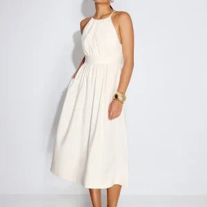 Textured Cut Out Elastic Fit & Flare Midaxi Dress