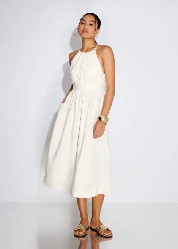 Textured Cut Out Elastic Fit & Flare Midaxi Dress
