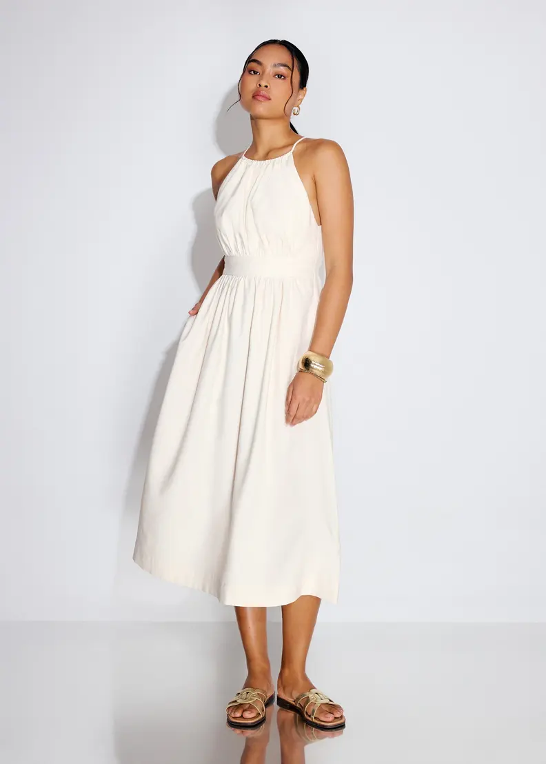 Textured Cut Out Elastic Fit & Flare Midaxi Dress