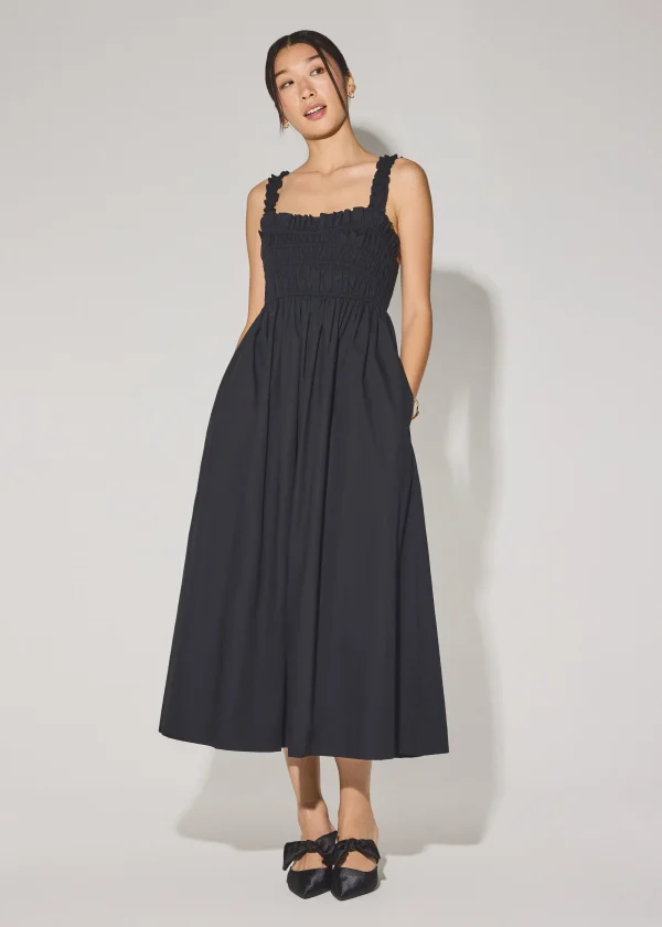 Cotton Ruched Sweetheart Fit & Flare Maxi Dress