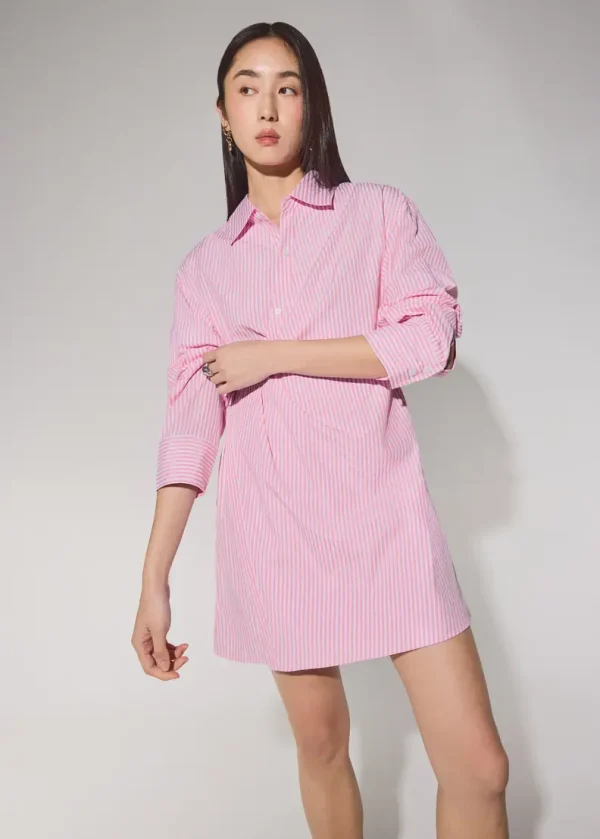 Striped Cotton Collared A-line Mini Dress