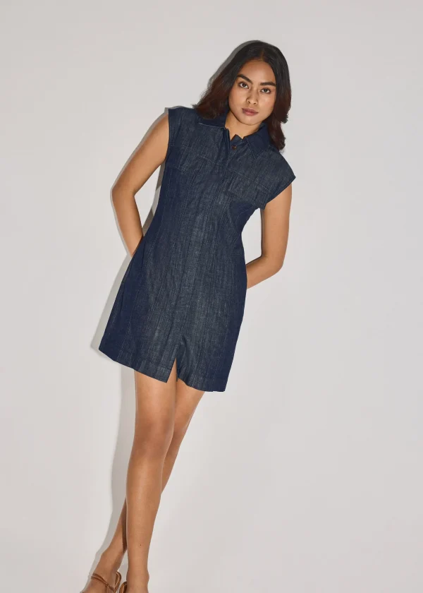 Denim A-Line Button Down Mini Dress