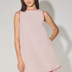 Cotton Scallop Edge Boat Neck Shift Mini Dress