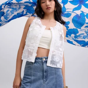 Lace Embroidery Boxy Crop Vest